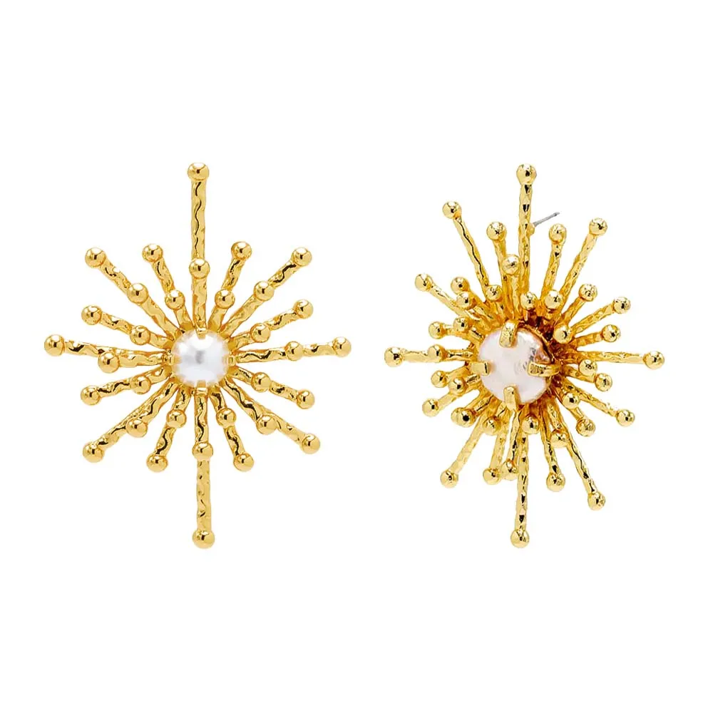 Pearl X Beaded Lined Spike Chandelier Stud Earring sold by Adina Eden's