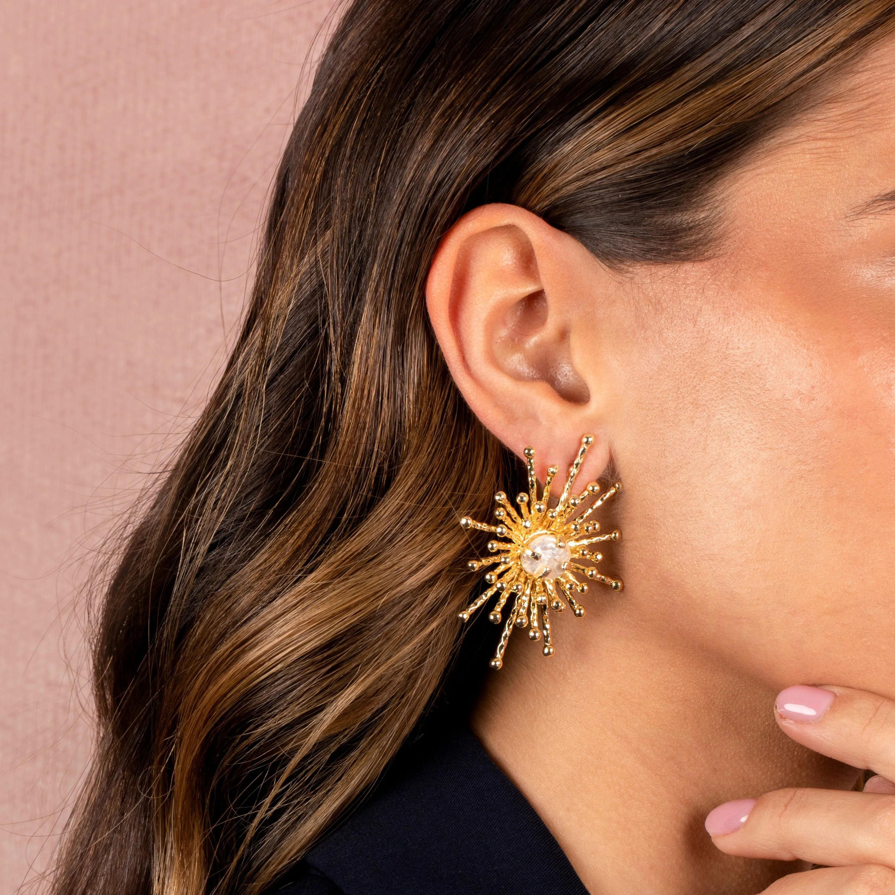 Pearl X Beaded Lined Spike Chandelier Stud Earring sold by Adina Eden's product image thumbnail 2