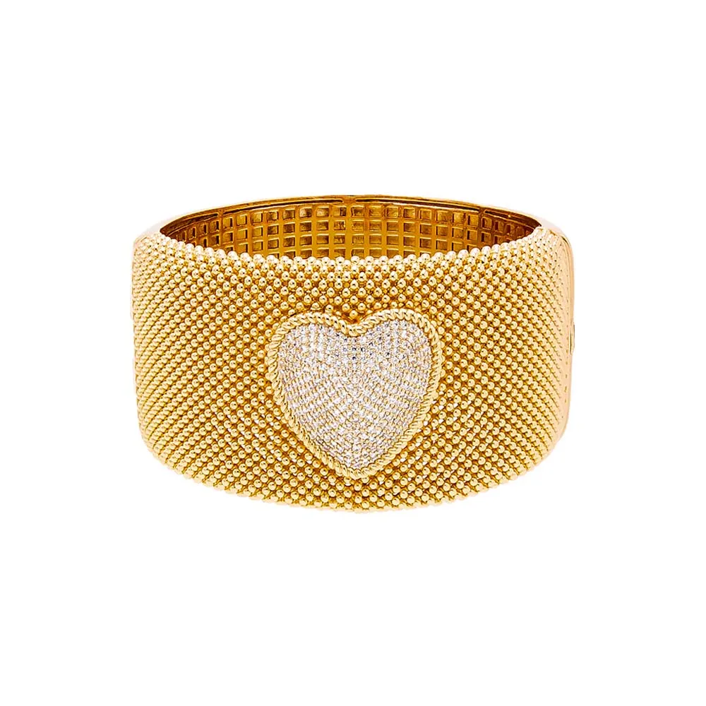 Pave Heart Accented Wide Mesh Bangle Bracelet sold by Adina Eden's