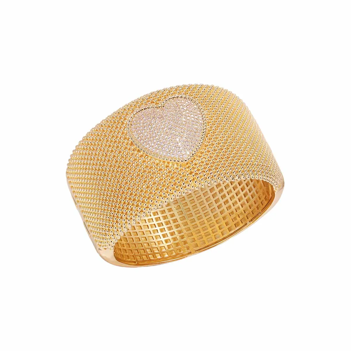 Pave Heart Accented Wide Mesh Bangle Bracelet sold by Adina Eden's product image thumbnail 3