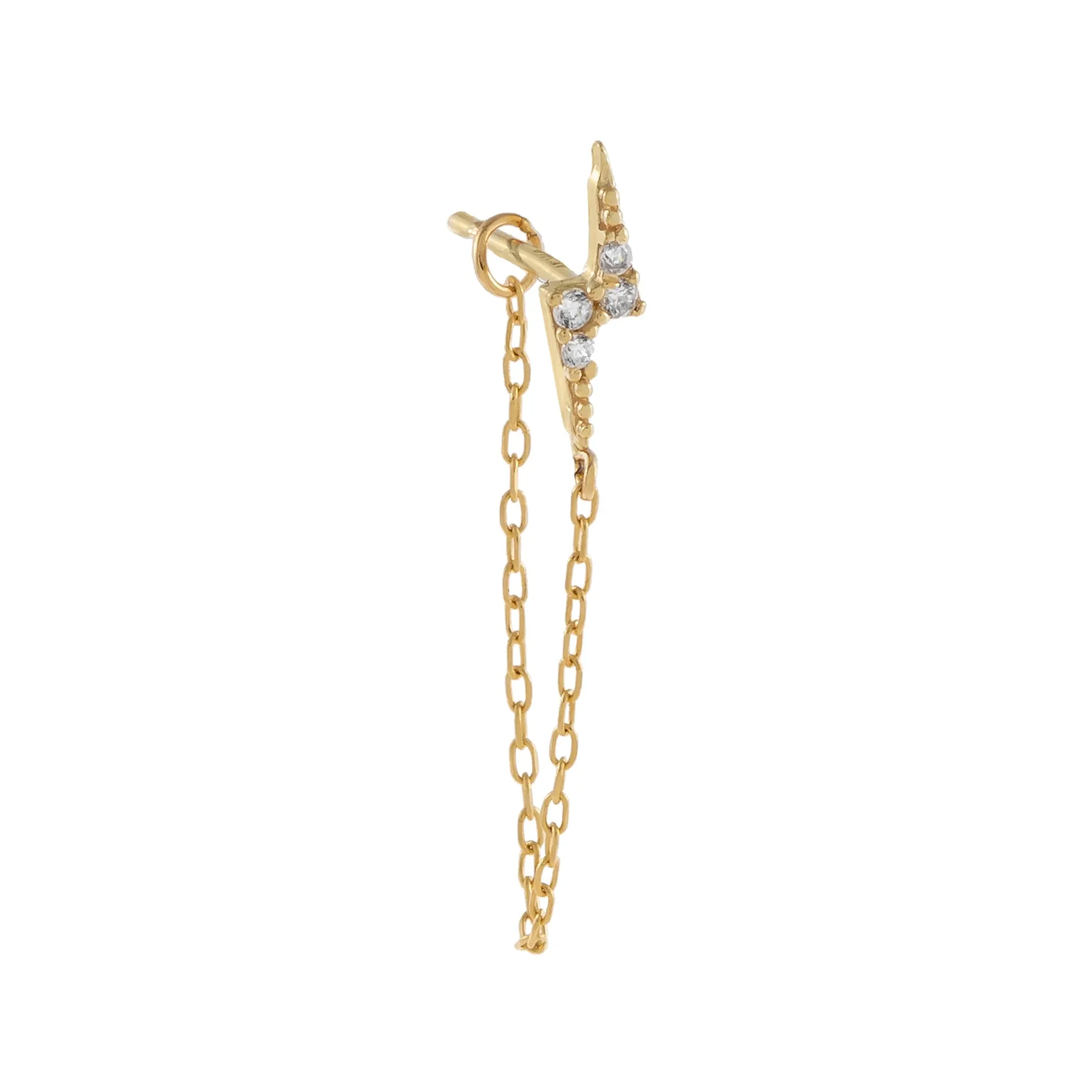 CZ Lightning Bolt Chain Stud Earring 14K sold by Adina Eden's