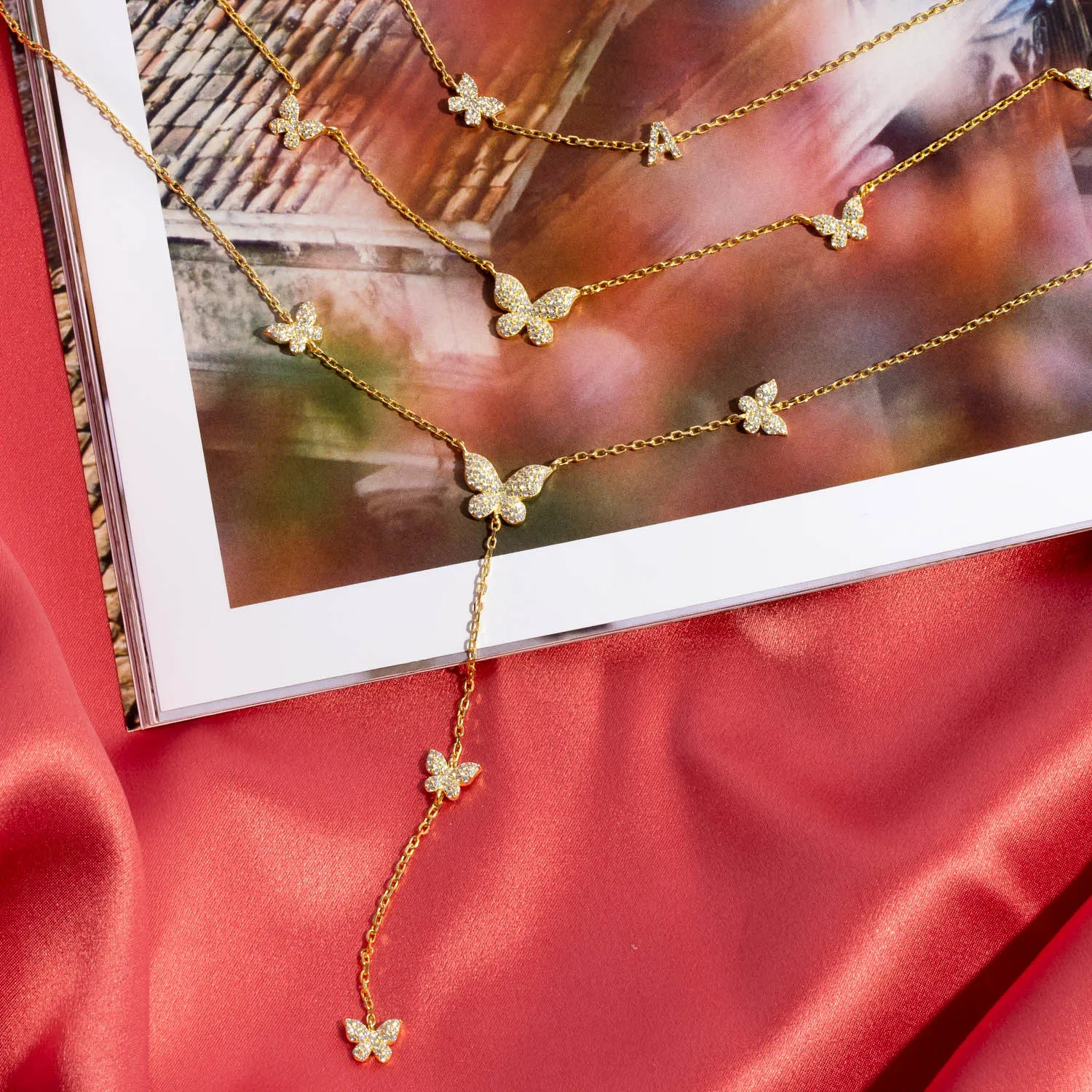 Pavé 5 Butterfly Necklace sold by Adina Eden's product image thumbnail 5