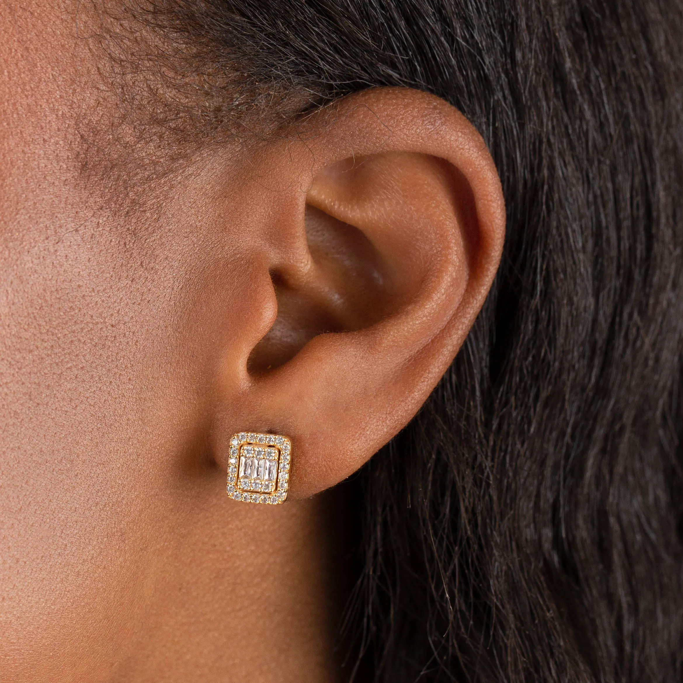 CZ Small Illusion Baguette Stud Earring 14K sold by Adina Eden's product image thumbnail 2
