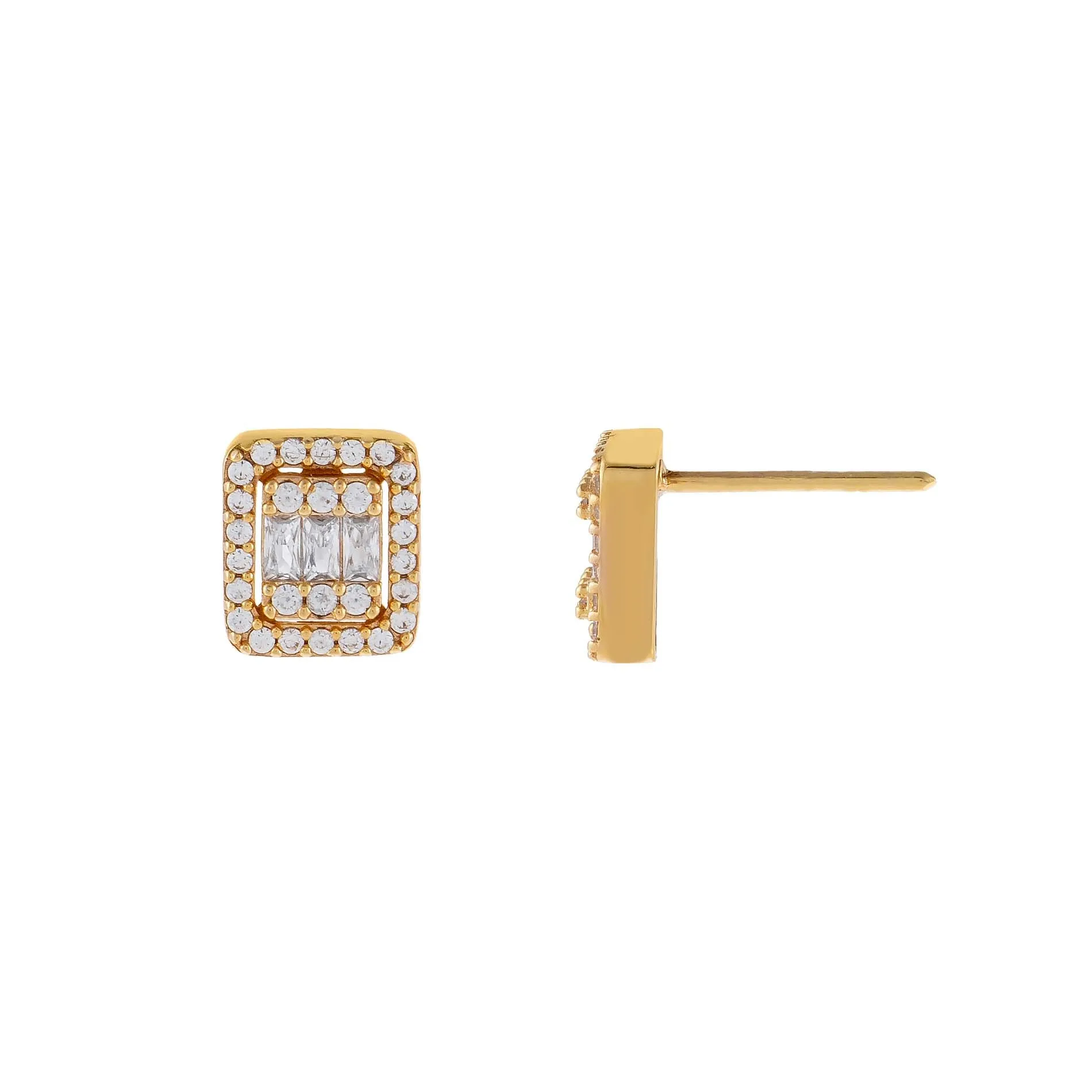 CZ Small Illusion Baguette Stud Earring 14K sold by Adina Eden's