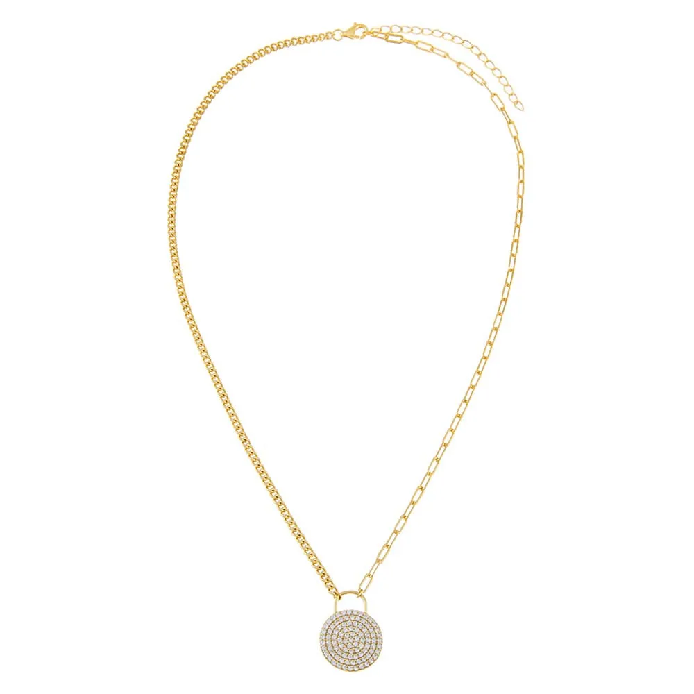 Half Pavé Mixed Chain Disc Necklace sold by Adina Eden's product image thumbnail 4