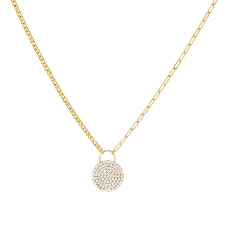 Half Pavé Mixed Chain Disc Necklace sold by Adina Eden's