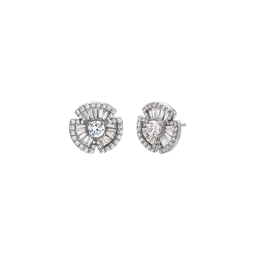Pave X Baguette Flower Stud Earring sold by Adina Eden's product image thumbnail 3