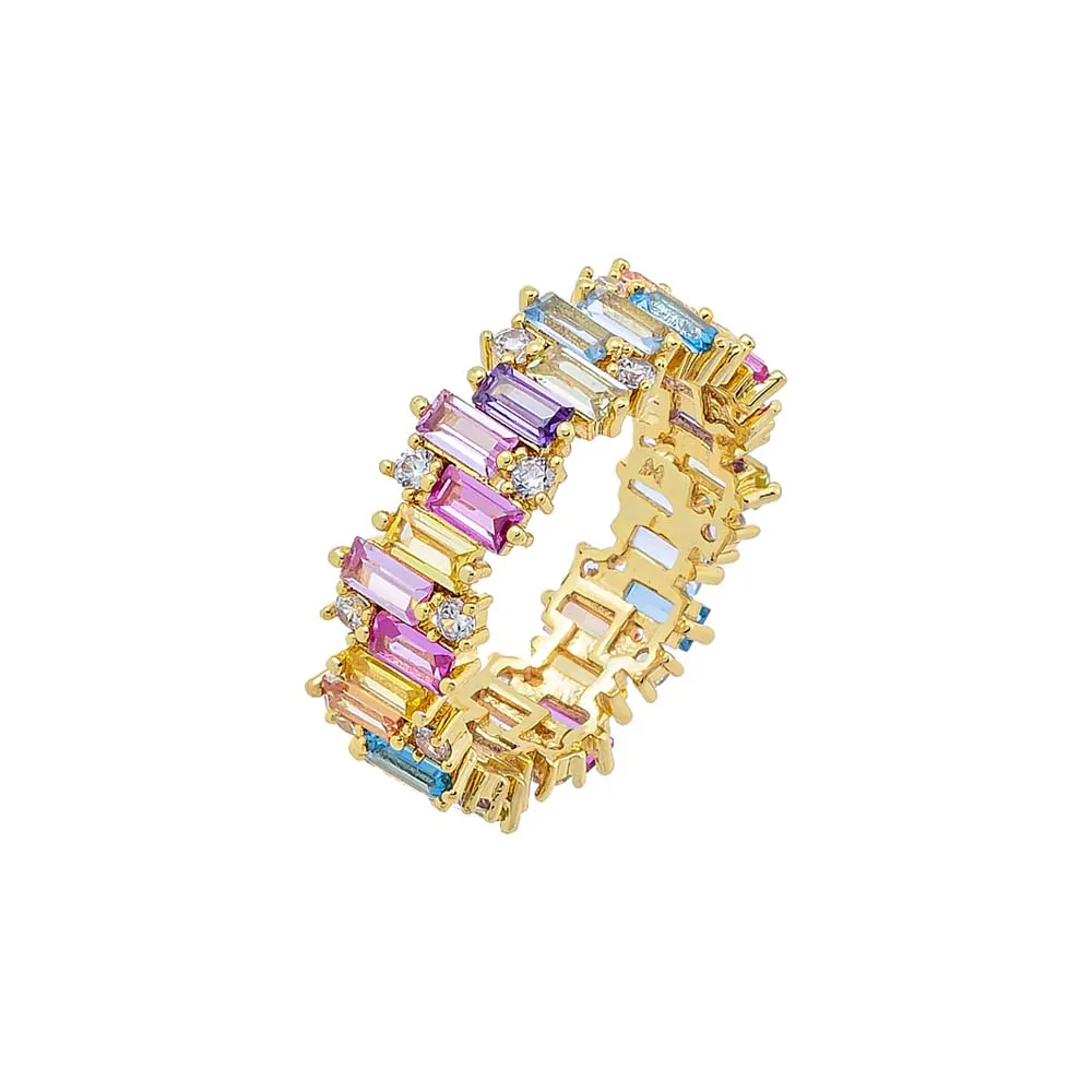 Pastel Solitaire X Baguette Band Ring sold by Adina Eden's