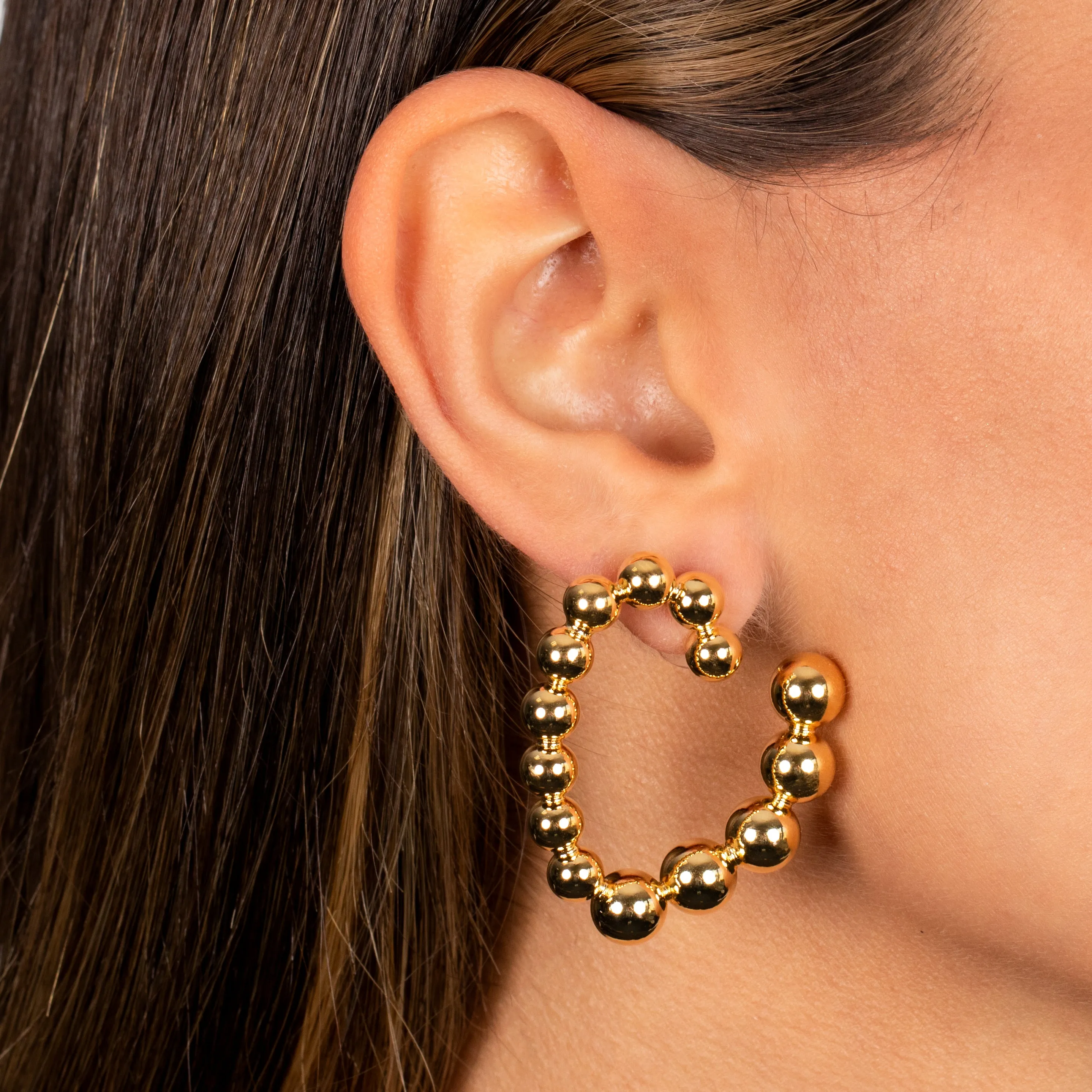 Gold Filled Beaded Open Heart On the Ear Stud Earring sold by Adina Eden's product image thumbnail 2