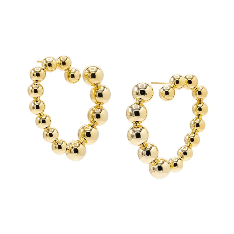 Gold Filled Beaded Open Heart On the Ear Stud Earring sold by Adina Eden's