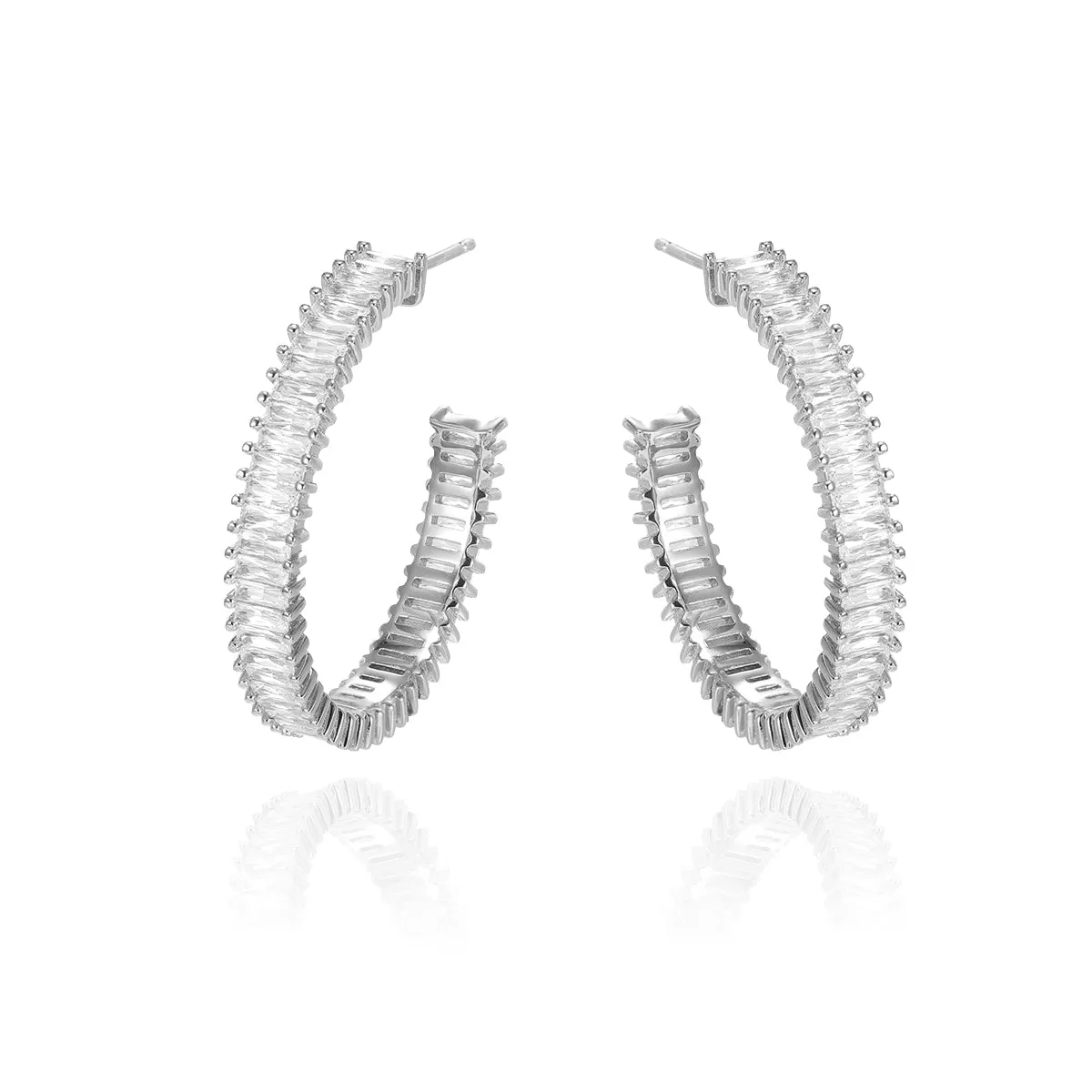 Large CZ Baguette Hoop Earring sold by Adina Eden's product image thumbnail 4