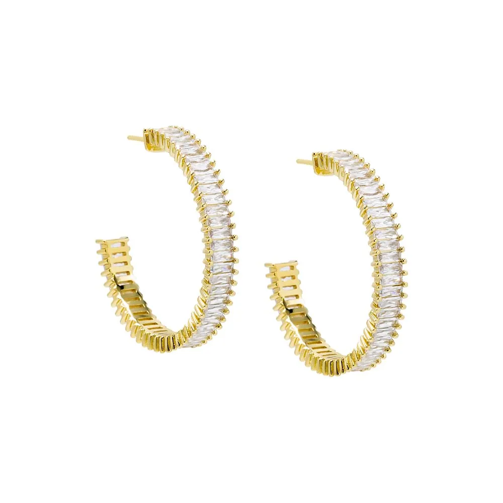 Large CZ Baguette Hoop Earring sold by Adina Eden's