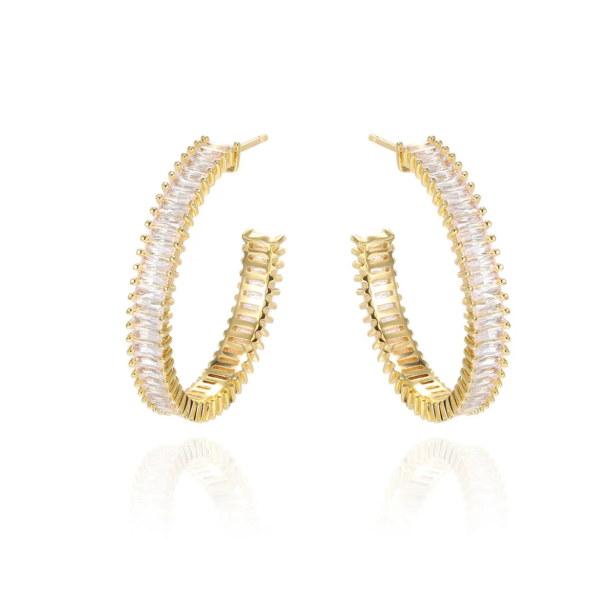 Large CZ Baguette Hoop Earring sold by Adina Eden's product image thumbnail 5