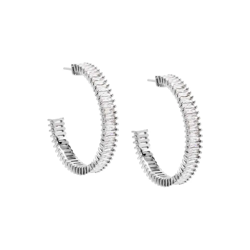 Large CZ Baguette Hoop Earring sold by Adina Eden's product image thumbnail 3
