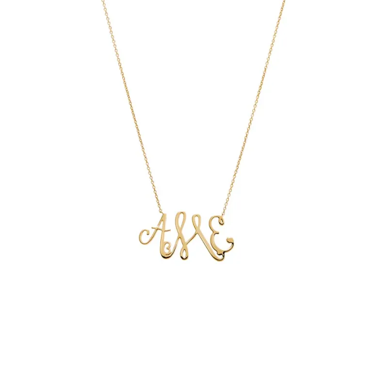 Solid Graduated Script Monogram Necklace 14K sold by Adina Eden's