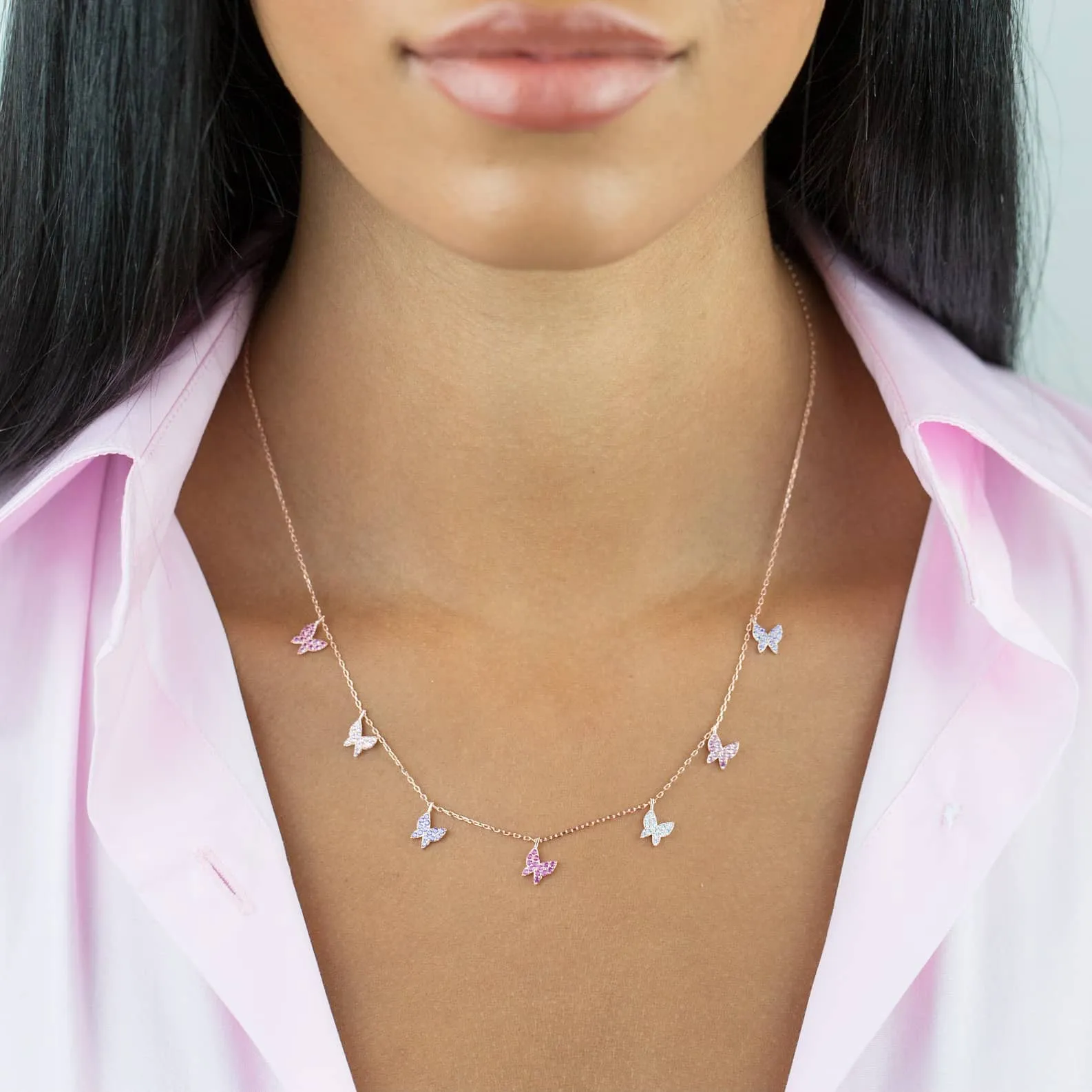 Pavé Pastel Butterflies Necklace sold by Adina Eden's product image thumbnail 2