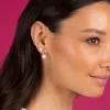Diamond X Pearl Huggie Earring 14K sold by Adina Eden's