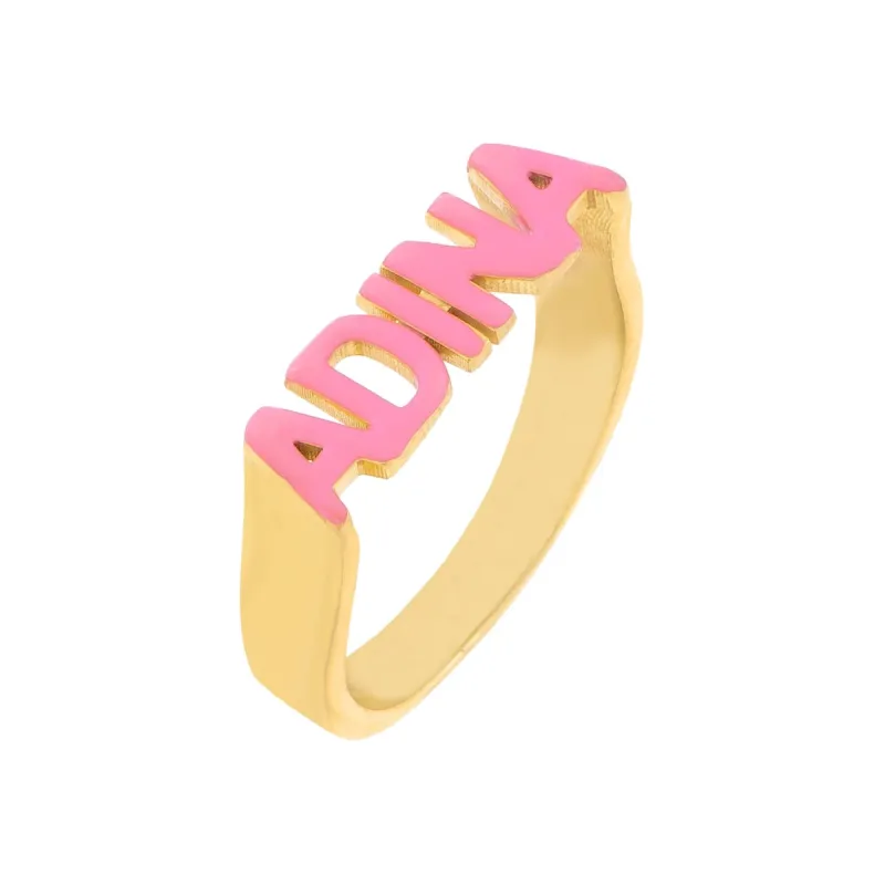 Enamel Block Letter Nameplate Ring sold by Adina Eden's
