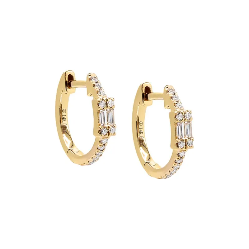 Diamond Illusion Baguette Huggie Earring 14K sold by Adina Eden's