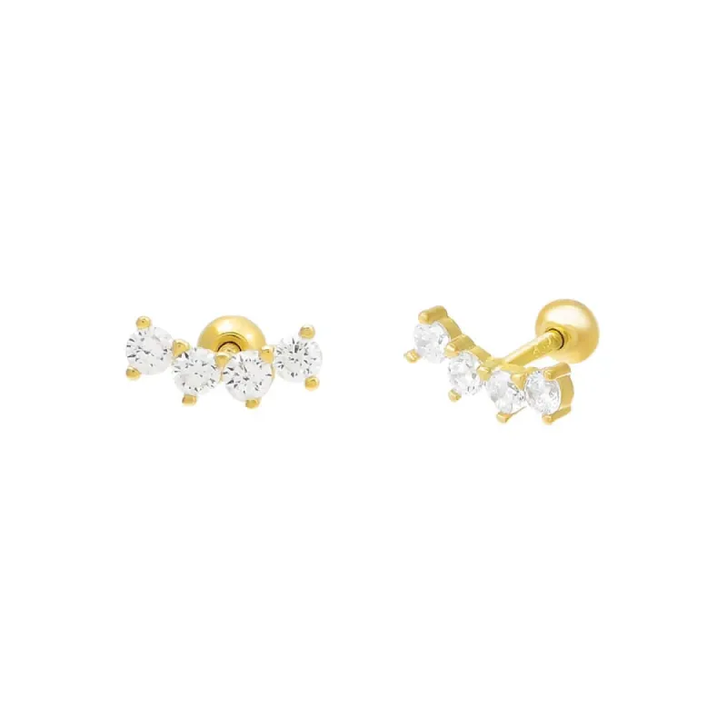 Solitaire Curved Bar Threaded Stud Earring sold by Adina Eden's