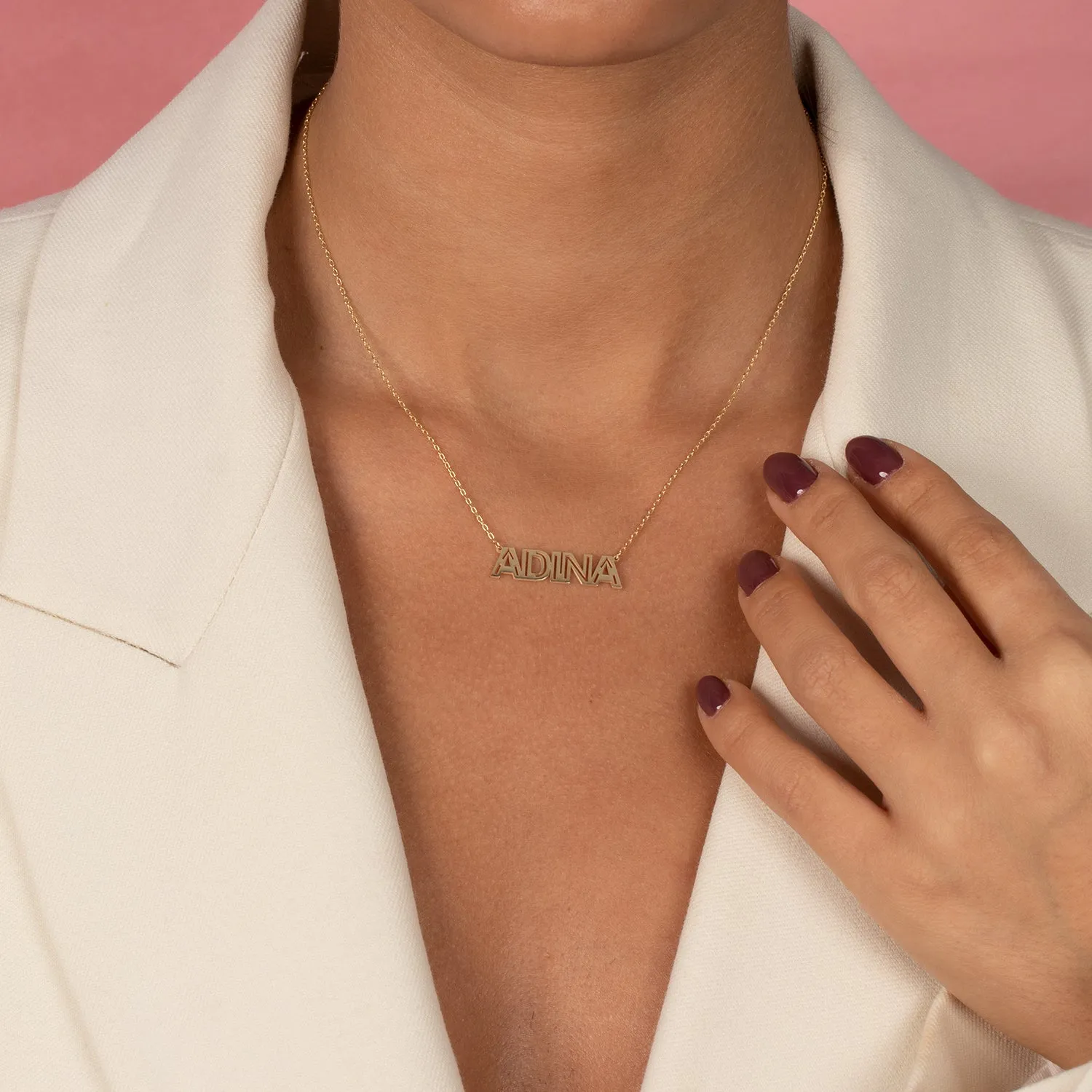 Solid Cutout Uppercase Nameplate Necklace sold by Adina Eden's product image thumbnail 2