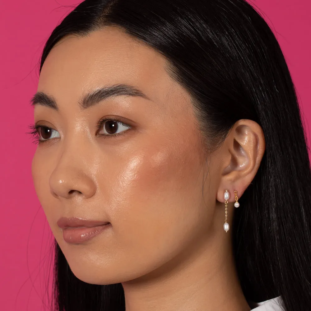 Tiny Link Pearl Drop Stud Earring sold by Adina Eden's product image thumbnail 2