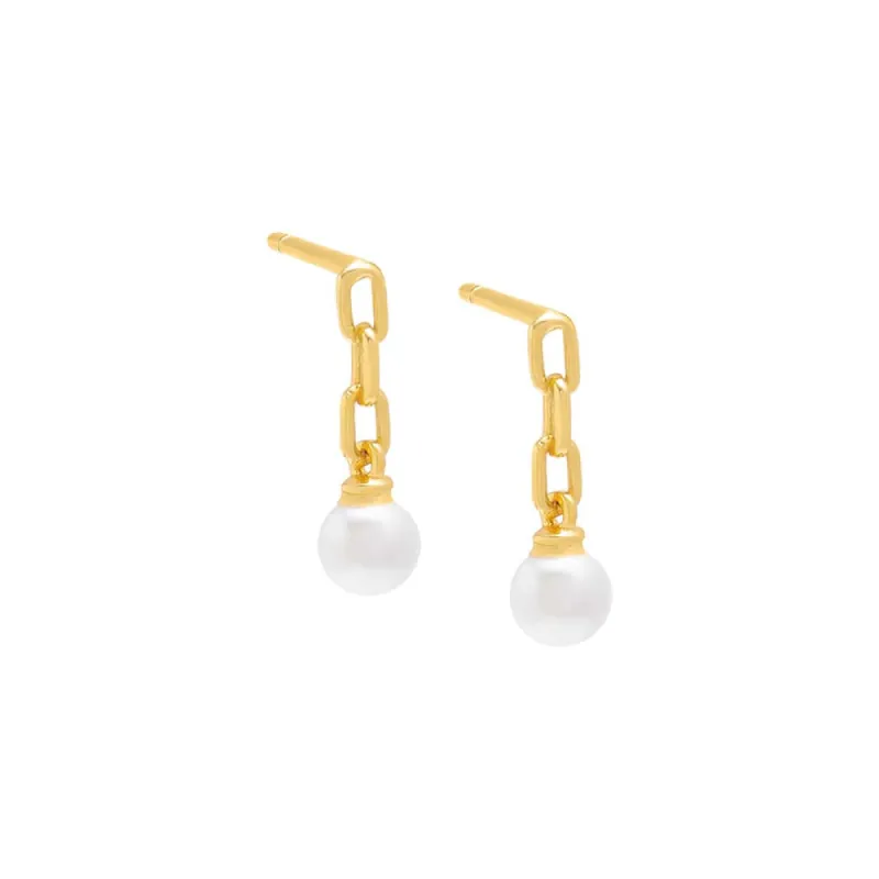Tiny Link Pearl Drop Stud Earring sold by Adina Eden's