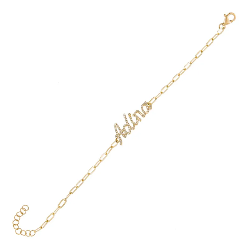 Diamond Script Name Link Bracelet 14K sold by Adina Eden's