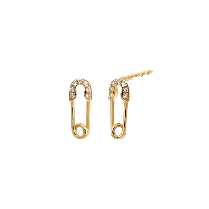 Diamond Pave Safety Pin Stud Earring 14K sold by Adina Eden's