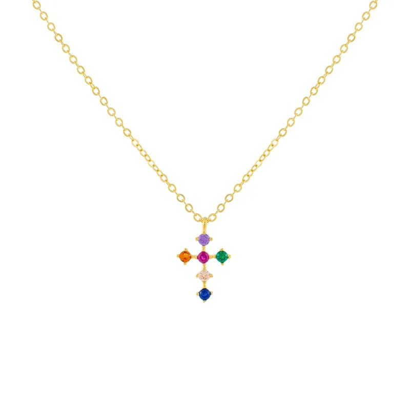 CZ Rainbow Cross Necklace sold by Adina Eden's