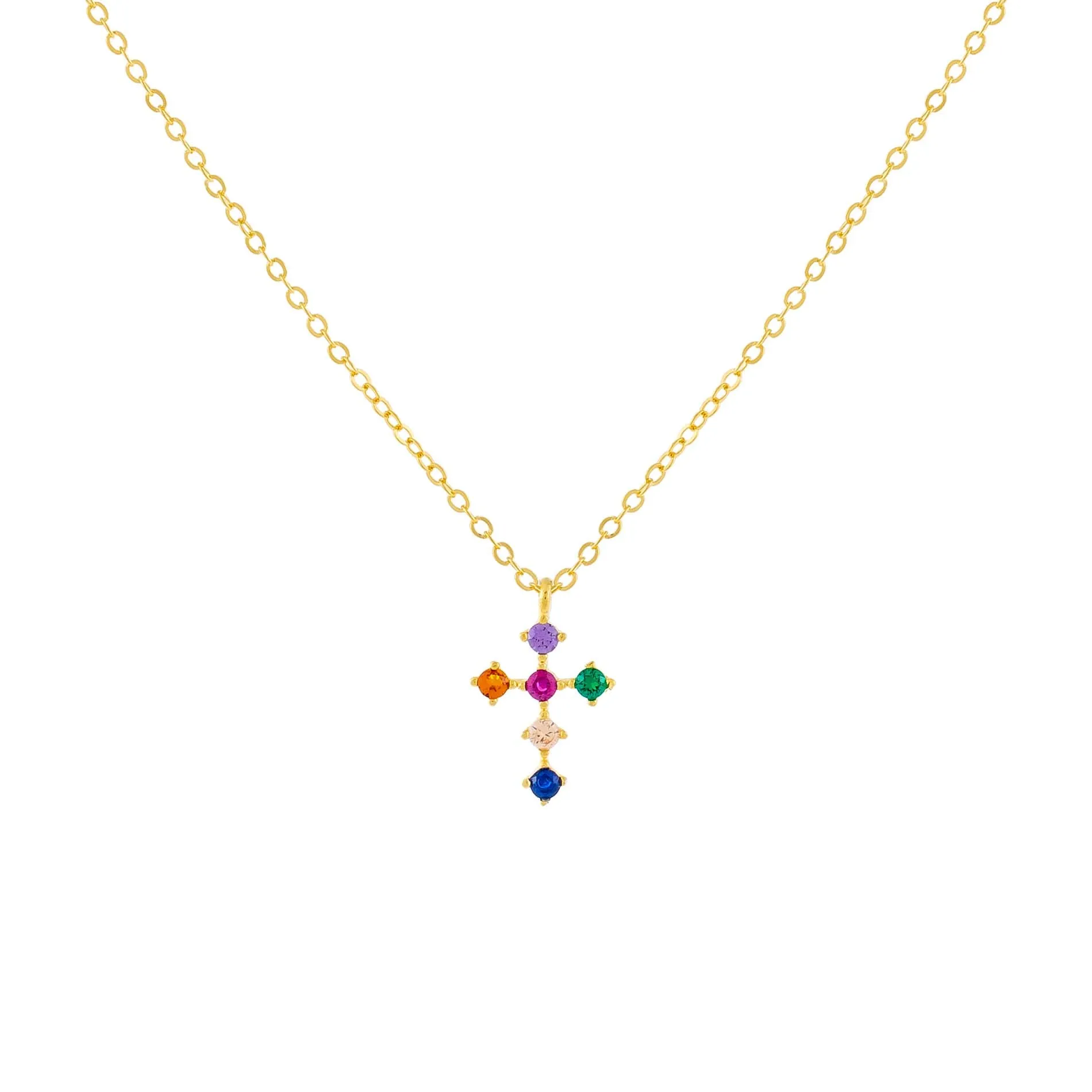 CZ Rainbow Cross Necklace sold by Adina Eden's