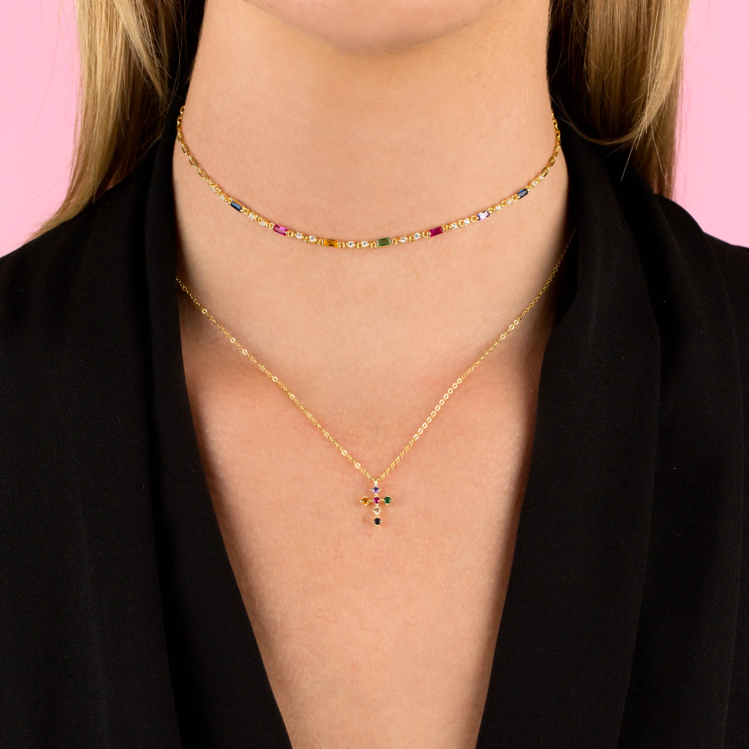 CZ Rainbow Cross Necklace sold by Adina Eden's product image thumbnail 2