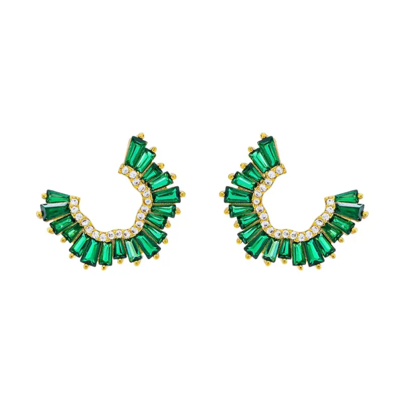 Colored Pave X Baguette Round Loop Stud Earring sold by Adina Eden's