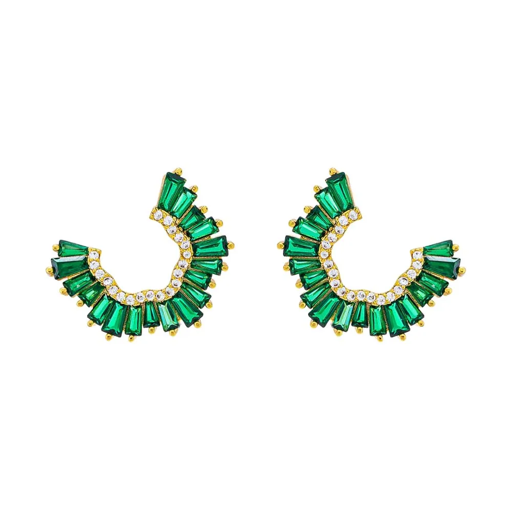 Colored Pave X Baguette Round Loop Stud Earring sold by Adina Eden's