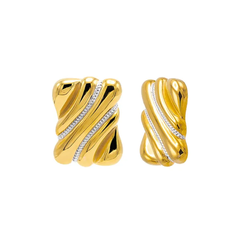 Pave X Solid Ridged Rectangular Stud Earring sold by Adina Eden's