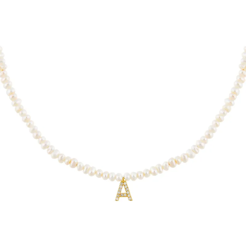 CZ Initial Pearl Necklace sold by Adina Eden's