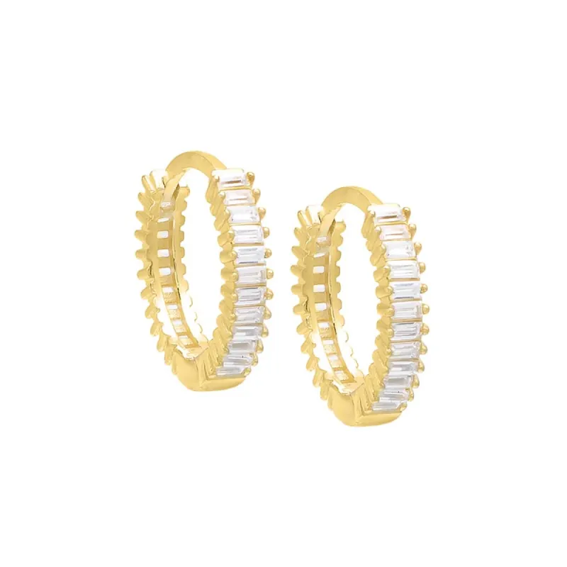 Mini CZ Baguette Huggie Earring sold by Adina Eden's