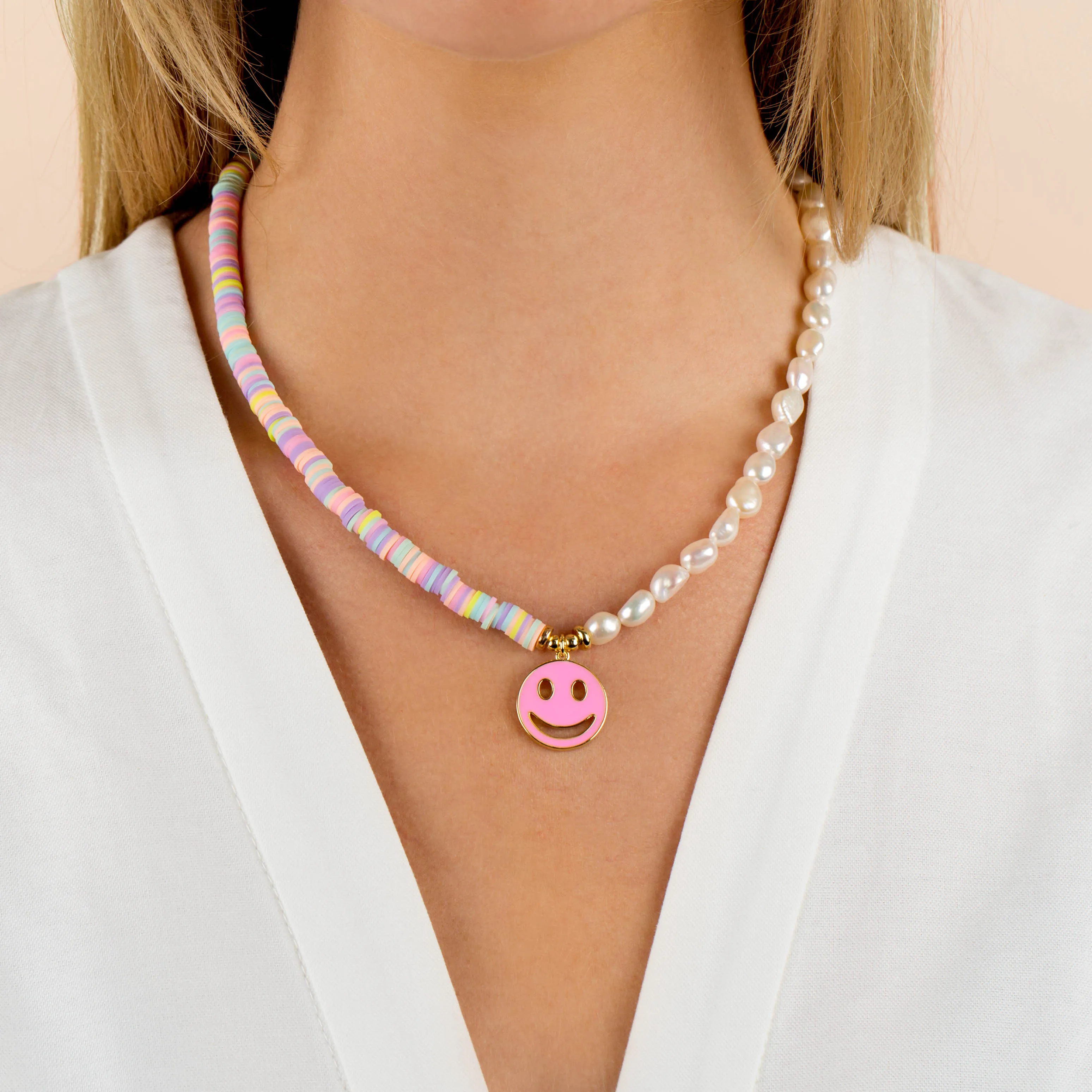 Pastel Bead X Pearl Smiley Face Necklace sold by Adina Eden's product image thumbnail 2