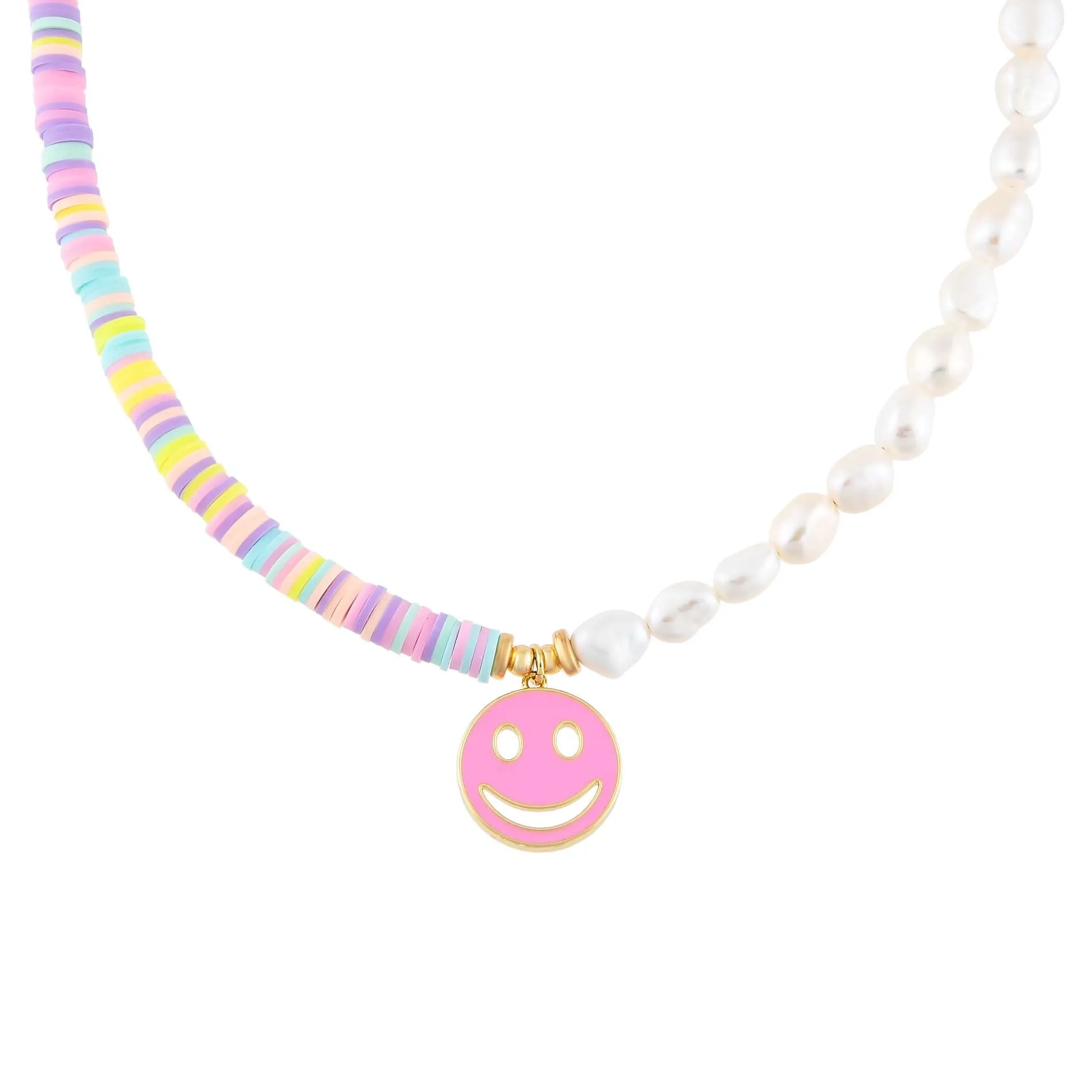 Pastel Bead X Pearl Smiley Face Necklace sold by Adina Eden's