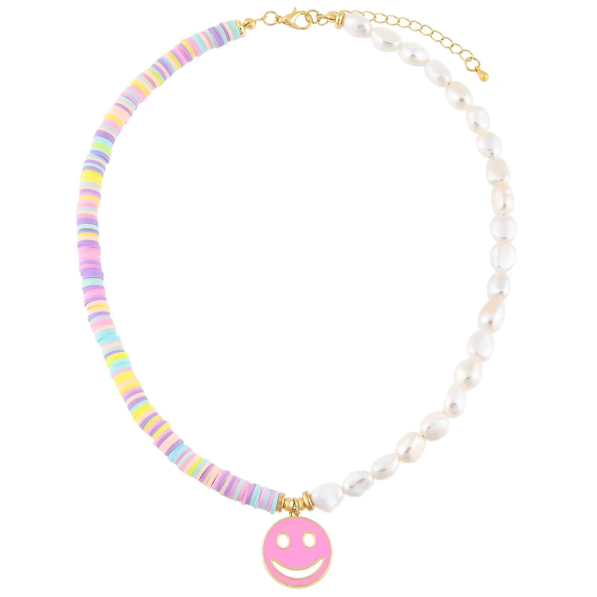 Pastel Bead X Pearl Smiley Face Necklace sold by Adina Eden's product image thumbnail 3