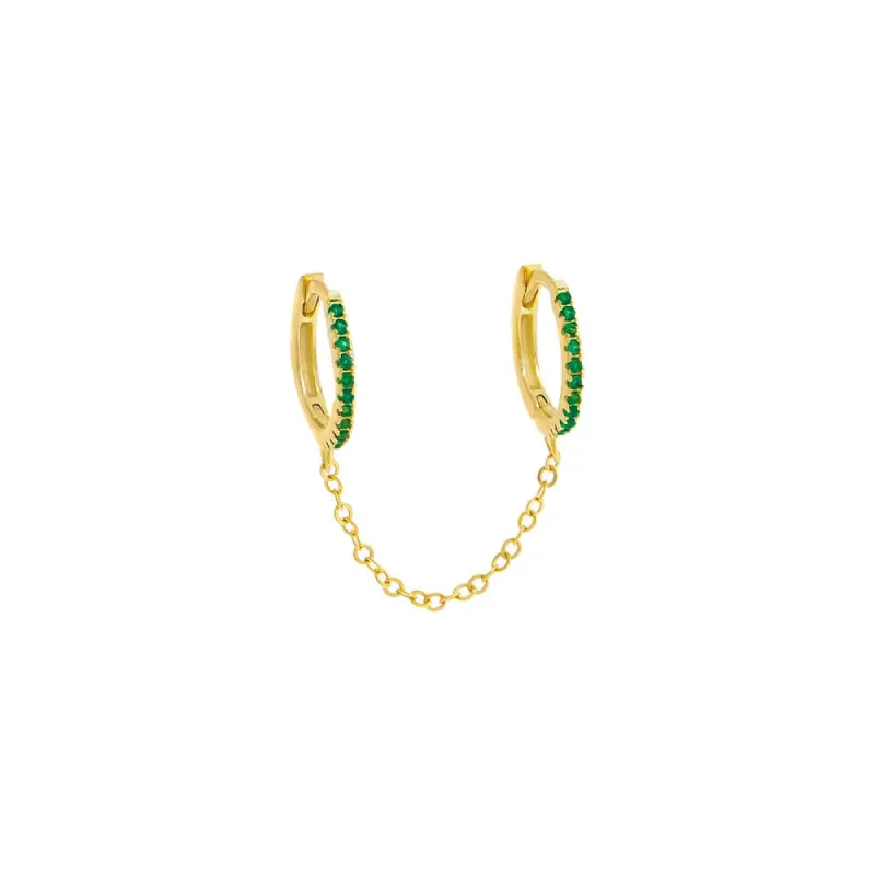 Colored CZ Double Huggie Chain Earring sold by Adina Eden's