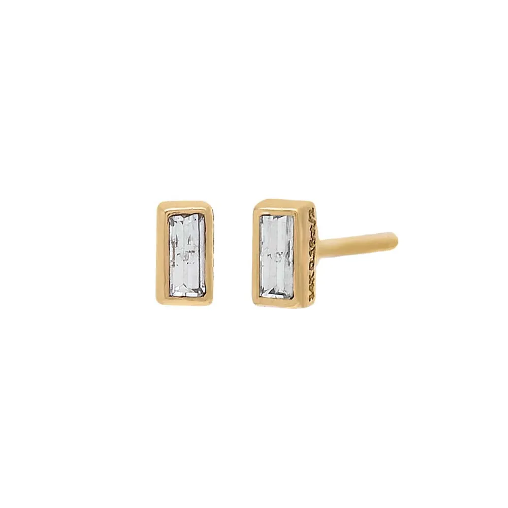 Tiny Diamond Baguette Bezel Stud Earring 14K sold by Adina Eden's