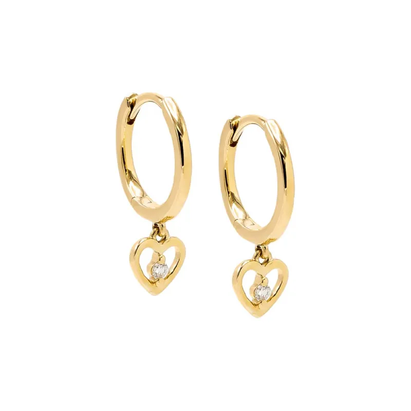 Diamond Heart Dangle Huggie Earring 14K sold by Adina Eden's