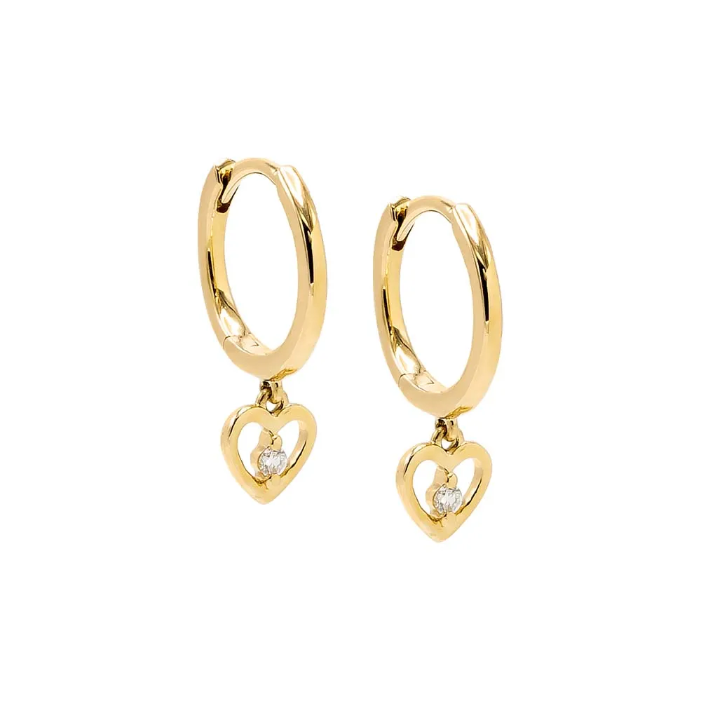 Diamond Heart Dangle Huggie Earring 14K sold by Adina Eden's