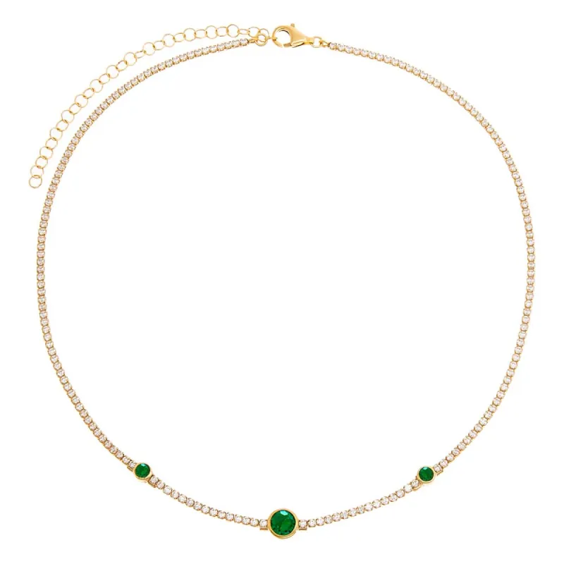 Colored Graduated Solitaire Bezel Thin Tennis Choker sold by Adina Eden's