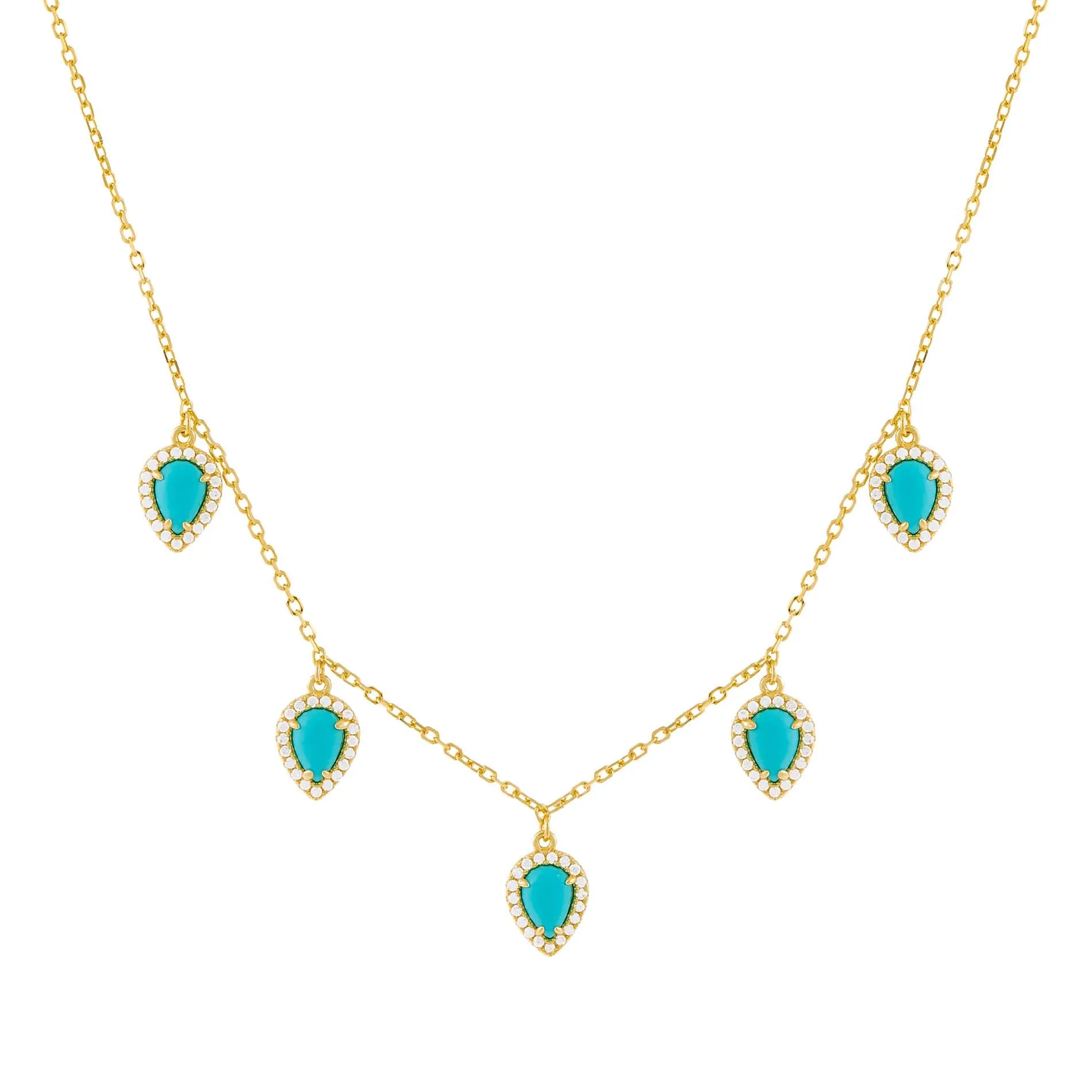 CZ Turquoise Multi Teardrop Necklace sold by Adina Eden's