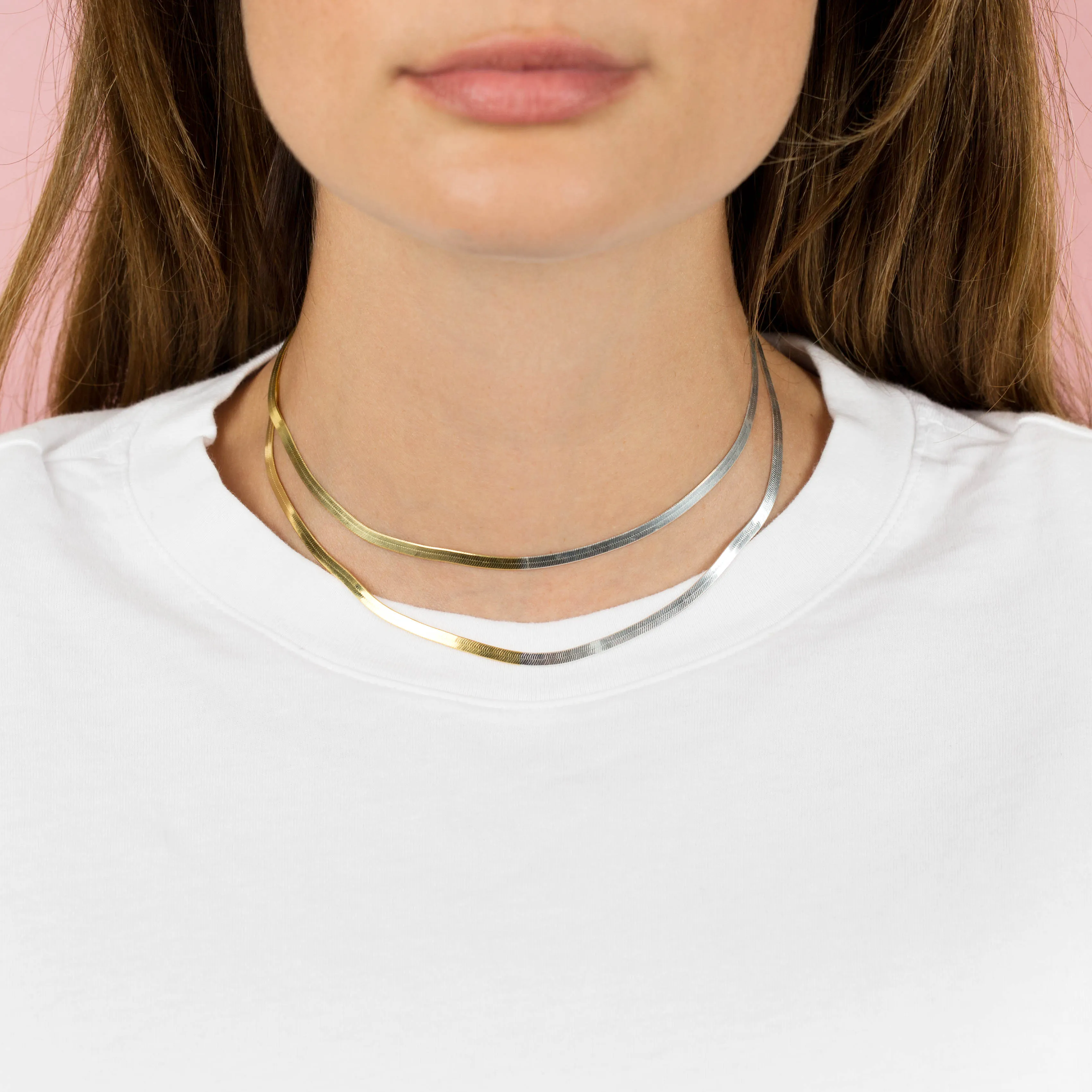 Two Tone Herringbone Necklace sold by Adina Eden's product image thumbnail 2