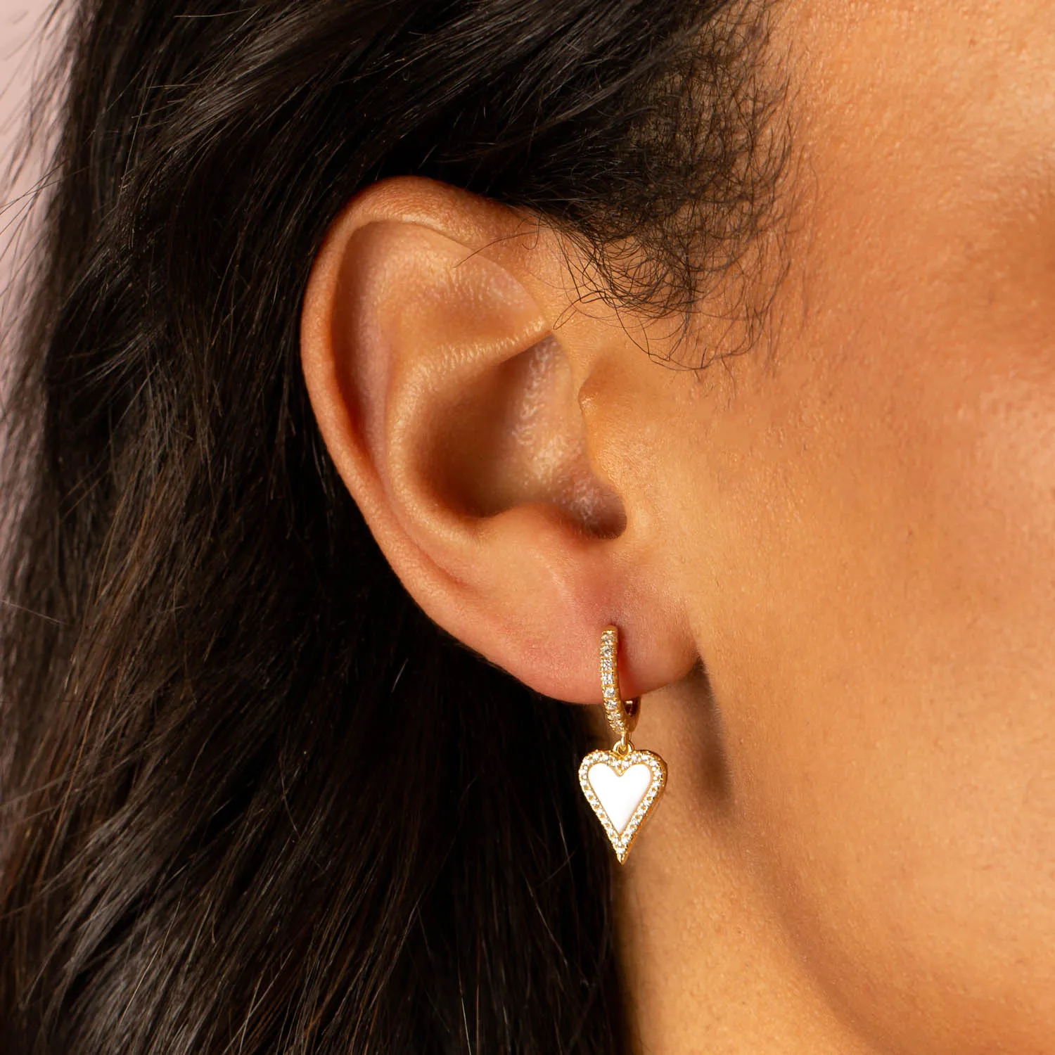 Pavé Elongated Heart Huggie Earring sold by Adina Eden's product image thumbnail 2