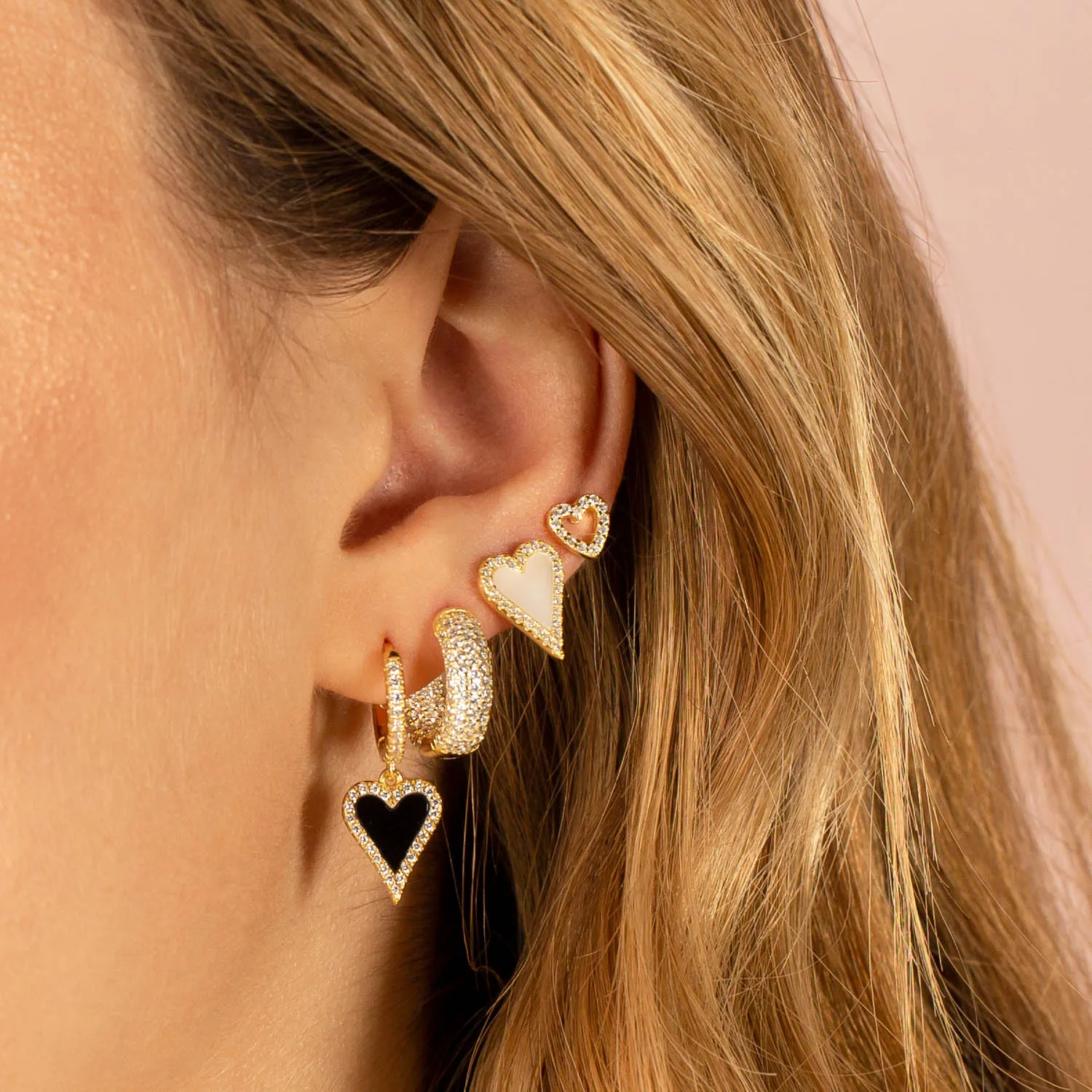 Pavé Elongated Heart Huggie Earring sold by Adina Eden's product image thumbnail 3