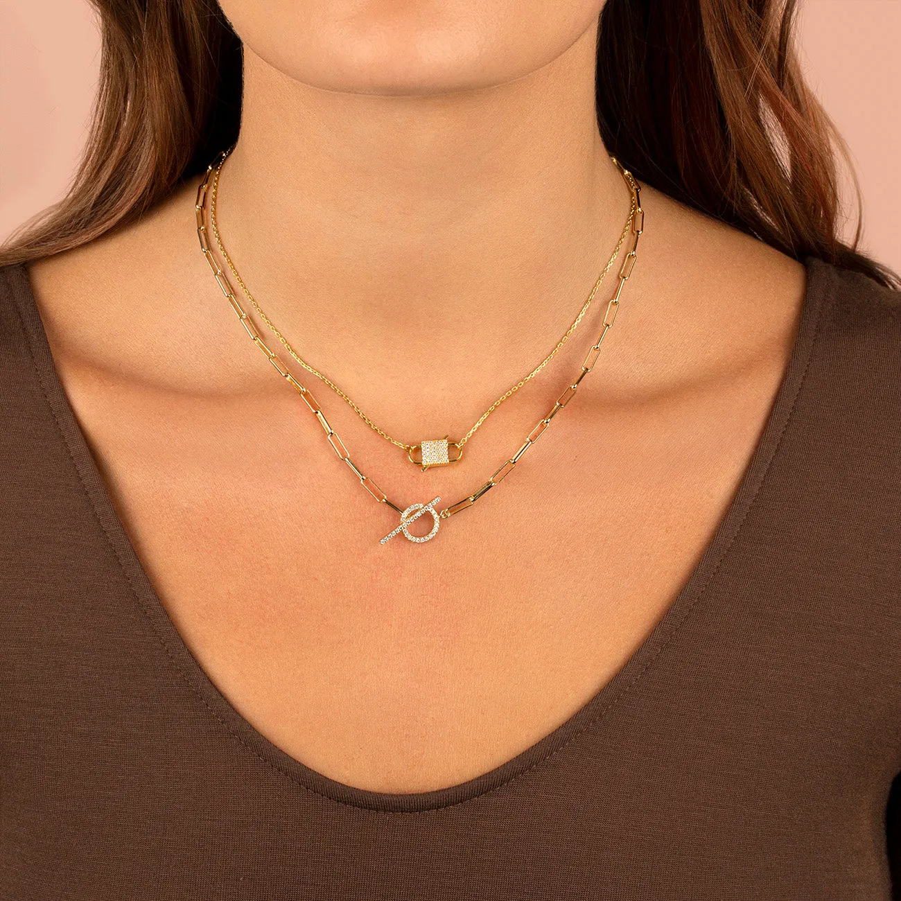 Pavé Double Lock Necklace sold by Adina Eden's product image thumbnail 2